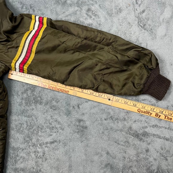 Vintage 70s 80s Olive Green Lined Bomber Jacket Hidden Hood Sportswear Men's Lrg - Picture 12 of 16